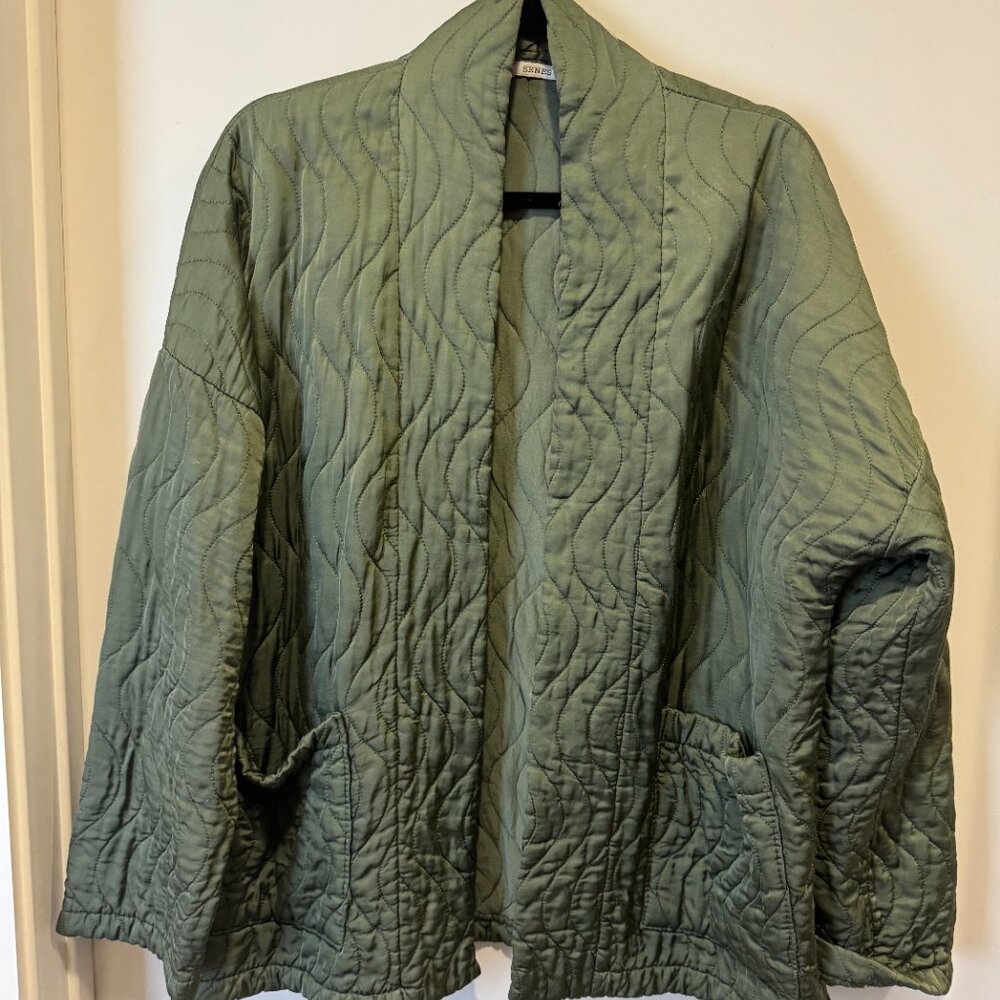 Green Silk Blend Quilted Swing Jacket